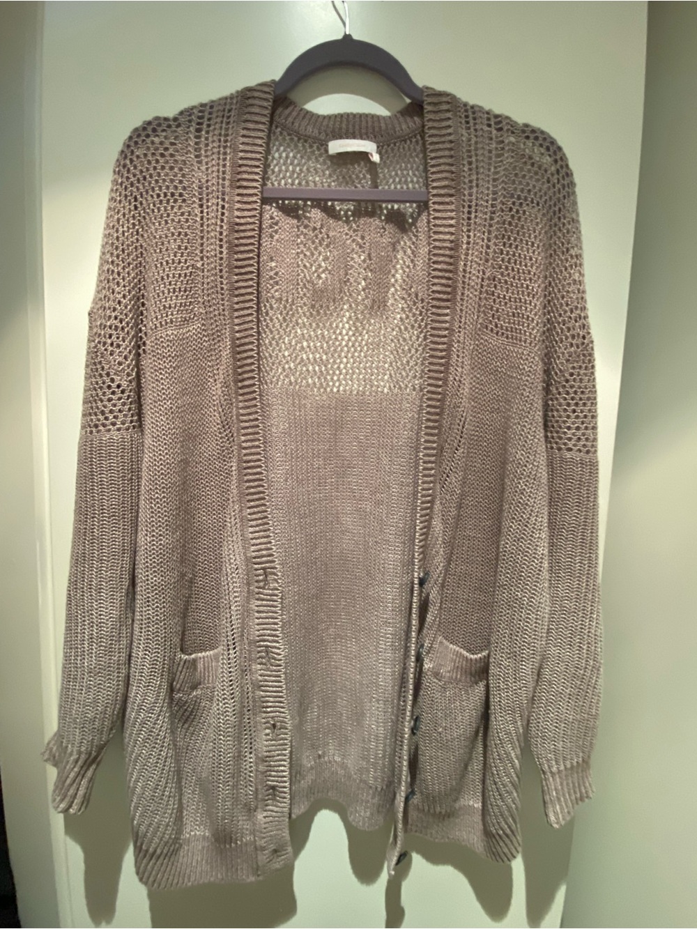 See by Chloe Open-Front Taupe Knit Cardigan Sweater